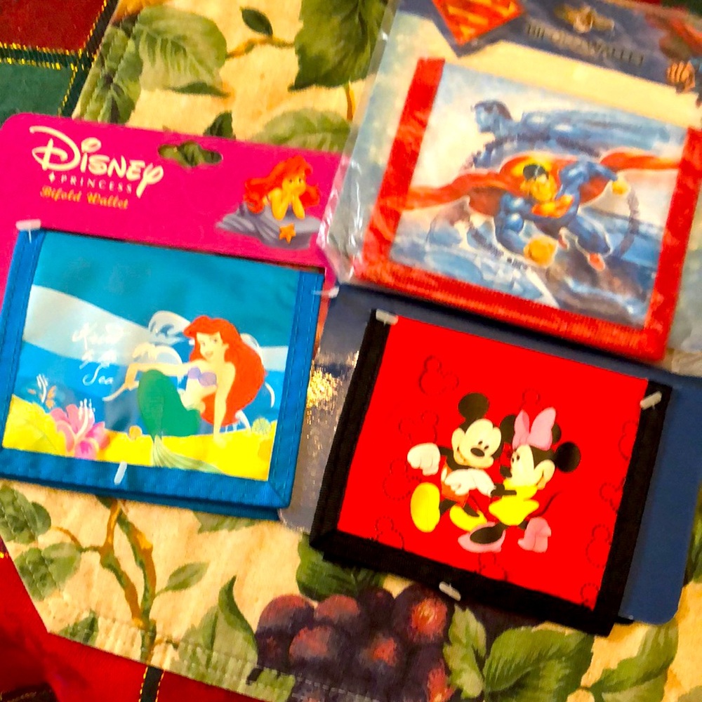 Bifold wallet with Disney motif, cloth material NEW. Set of three